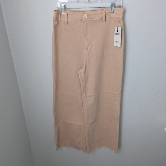 NWT Oat New York High Waist Wide Leg Pink-Cream Raw Hem Jeans, 12